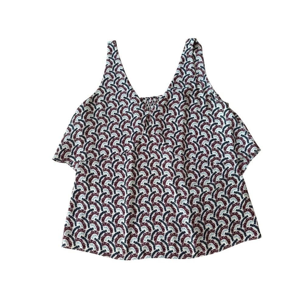 Chelsea28 Women Burgundy Navy Blue Fan Geometric Print V-Neck Tank Top Small